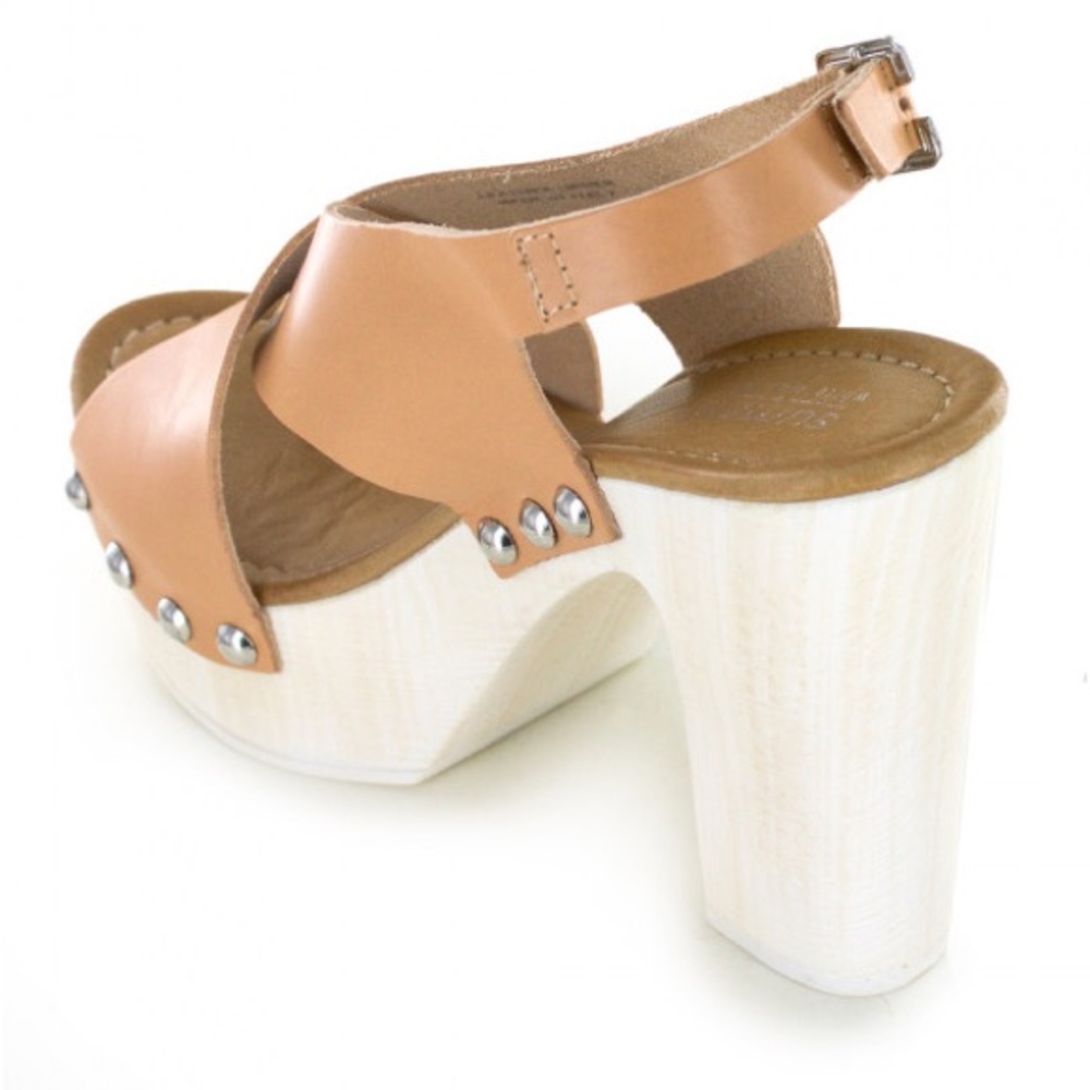 Tan Italian Leather Wooden Studded Platform Heel - Picture 7 of 8